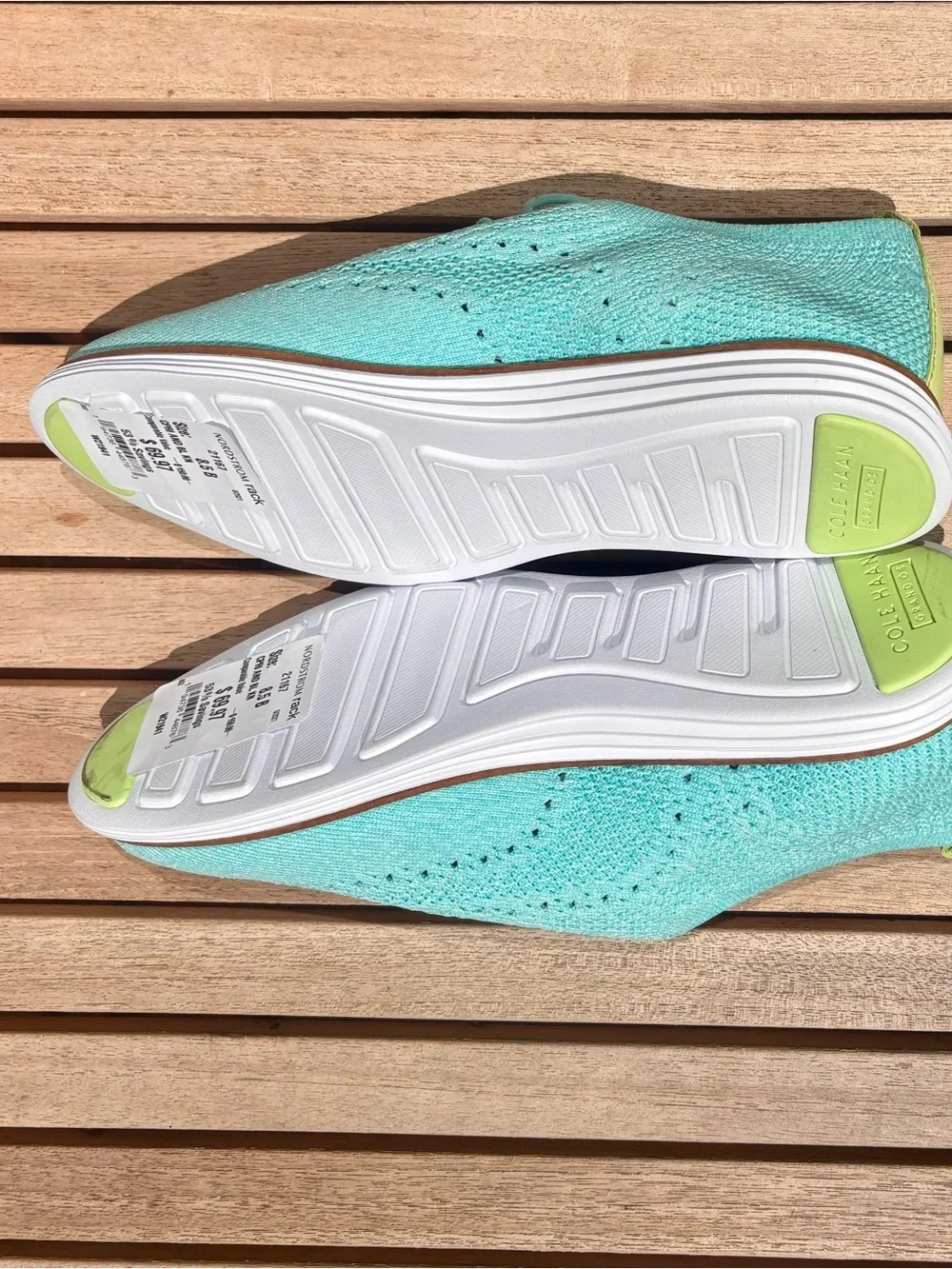 Cole Haan Original Grand Aqua Knit Lace-Up Sneakers with Lime Accent 8.5